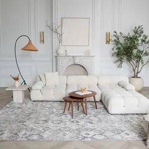 212 MAIN 4x6 ft. Machine-Woven Polyester Fiber Modern Abstract Stain Resistant Rectangle Area Rug, Beige & Gray, Indoor Use, Modern Abstract Rug, Stain Resistant Rug
