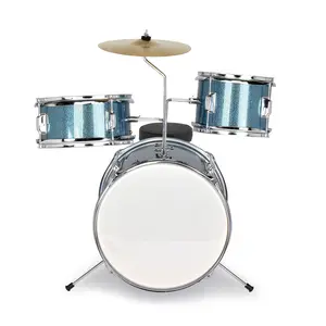 14"x10" 3-Piece Junior Kids Drum Set with Pedal & Stool, Beginner Musical Instrument Kit with Cymbal, Drum Sticks & Wrench for Children, Sky Blue