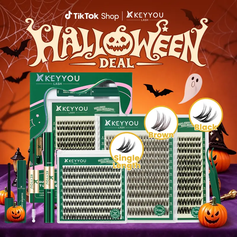 KEYYOU Flora Lash Kit | Kim & Kylie D curl | Spider Lash | Volume Boosting | Waterproof | Long-Lasting | DIY Extensions | 132PCS Cluster Lashes | Soft | Easy DIY At Home | Ultra Thin Band #Halloween Deal