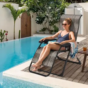 Adjustable Foldable Recliner Lounge Chair, Heavy Duty 330lbs Capacity Outdoor Patio Chair with Wide Armrests, Ideal for Poolside, Balcony and Backyard Patio Use, Black