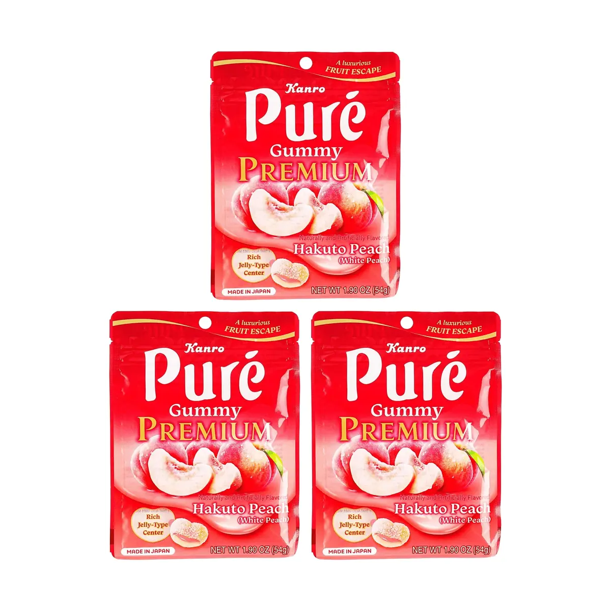 KANRO Pure Gummy Peach Heart Shape 54g x 3 Pack - IVE Wonyoung's Favorite Japanese Sour Candy, No.1 , Juicy & Chewy