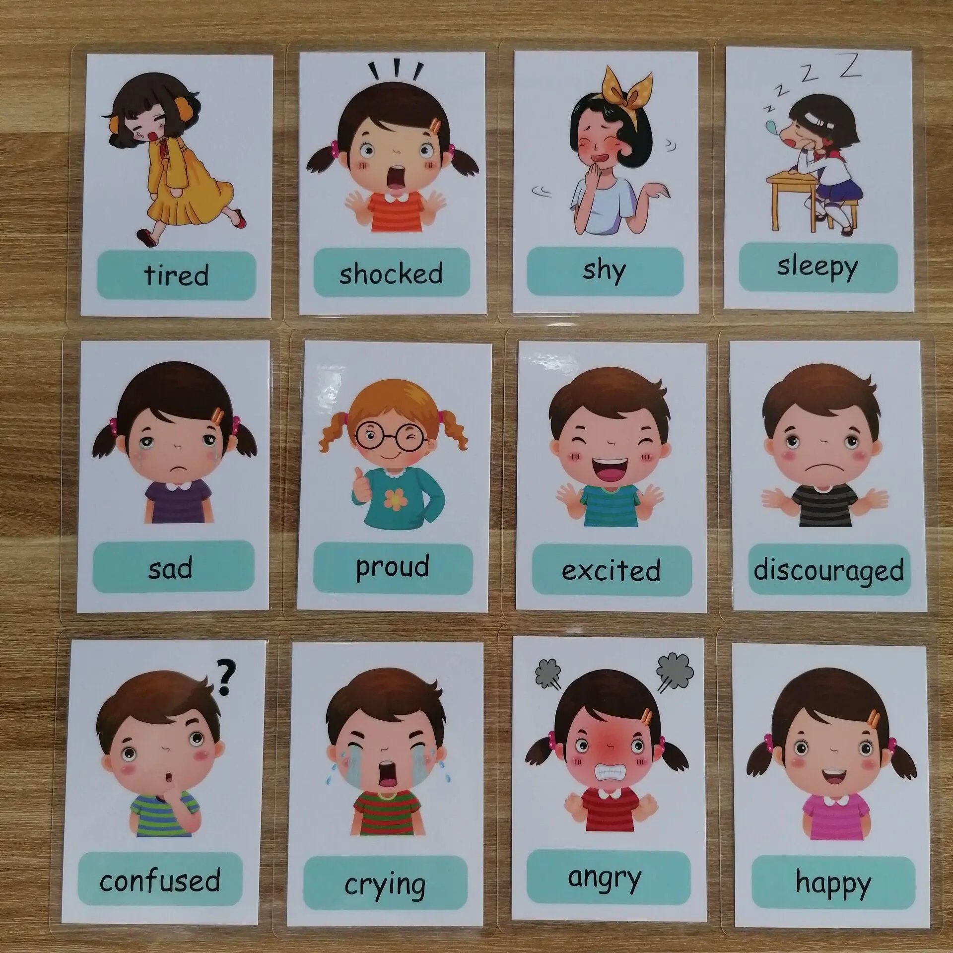 12pcs/set Feelings and Emotions Flash Card, English Word Learning ...