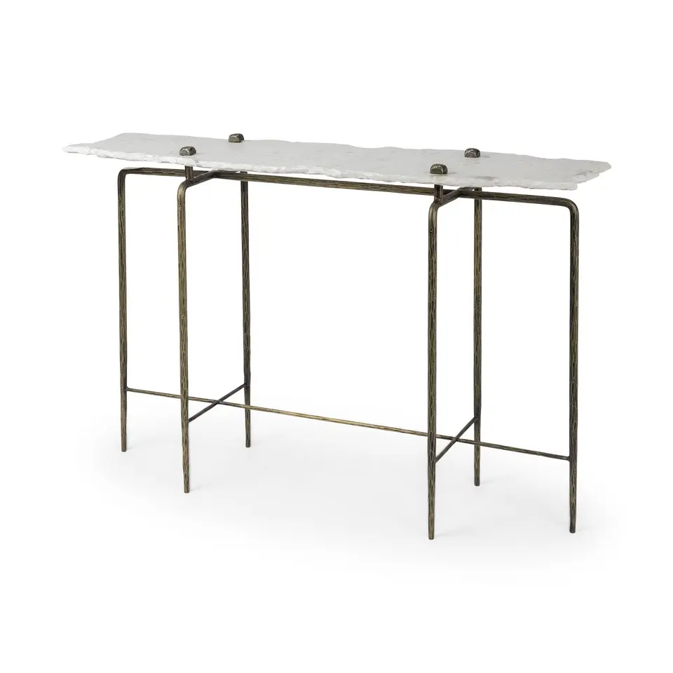Gotham 17"" White and Brown Genuine Marble Console Table"