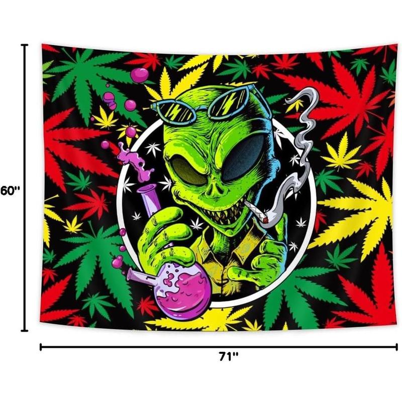 Wathon Trippy Weed Marijuana Tapestry Cool Alien Marijuana Leaf Wall Tapestry for Bedroom, Psychedelic Tie Dye Stoner Tapestries for Men Aesthetic Hippie Wall Art Poster for Dorm Home Decor 60X40IN