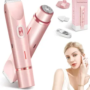 1 PC 2 in 1 Women Electric Shaver Bikini Trimmer With Dual Head for Women IPX7 Waterproof Face & Body Silky Smooth Hair Removal USB Rechargeable Lightweight Epilator Electric Razors for Bikini Underarm Leg Arm Body Face