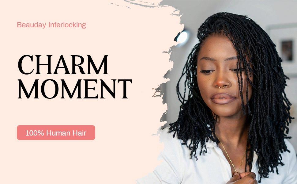 Beauday Handmade Interlocking Loc Extensions 100% Human Hair 0.6cm Width Textured Natural Looking Soft Dreadlocks Afro Kinky Curly Ultra Soft Lightweight Pre-stretched Tangle-Free No Shedding