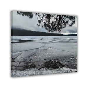 Frozen Lake Winter Landscape Canvas - Premium Greenguard Gold Latex Print Stretched on Radiata Pine Frame 1.25" Profile Durable Cotton-Poly Canvas with Soft Rubber Dots