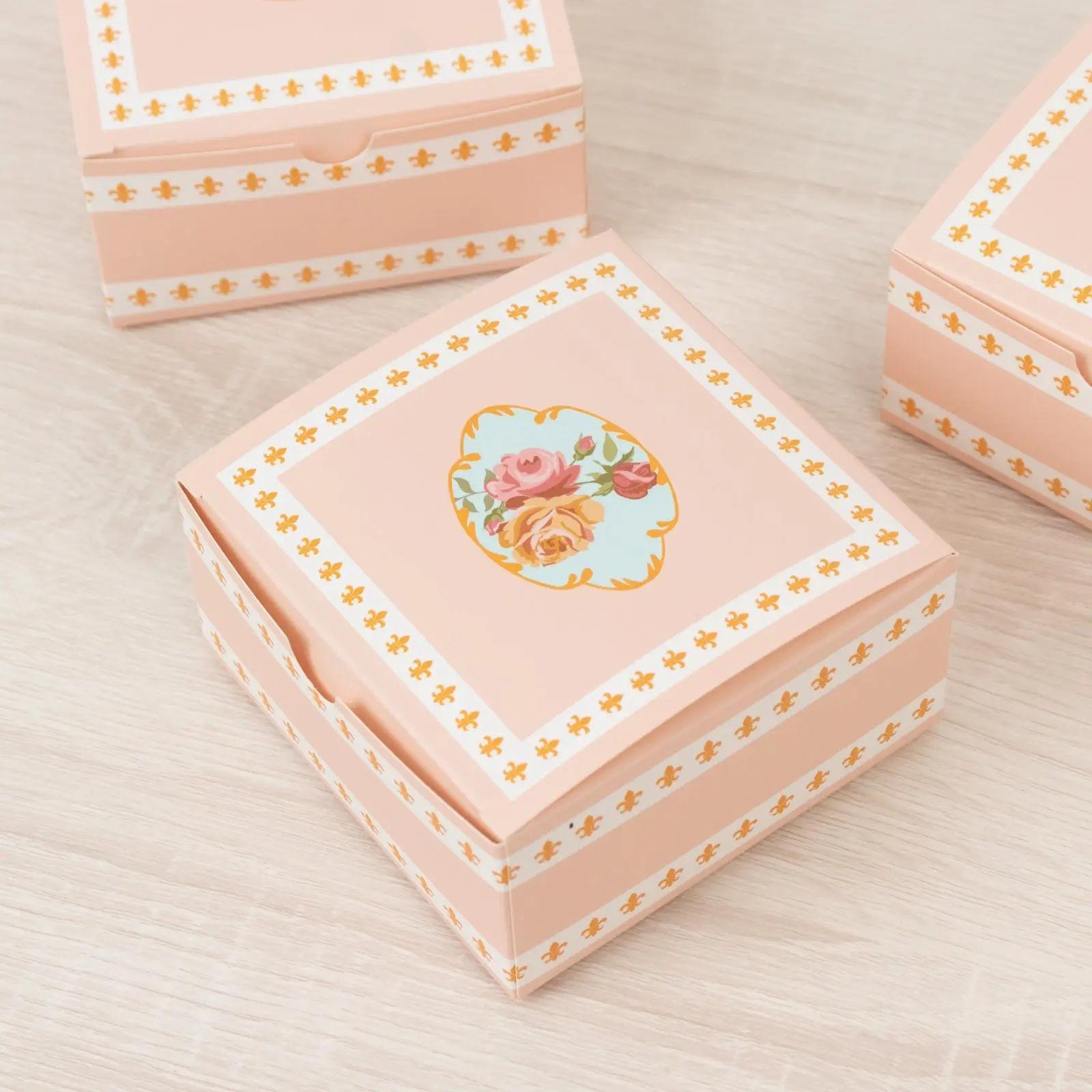 25-Pack Gift Boxes Vintage Rose Floral – Dusty Rose Cardstock Favor Boxes for Cookies, Candies, and Mini Keepsakes - 4"x4"x2"