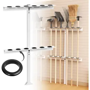 Trailer Tool Rack Shovel Holder - Rake Holder for Trailer Landscape Hand Tool Rack Trailer Rake Rack with 6 Tool Holes with Rubber Grommets, White