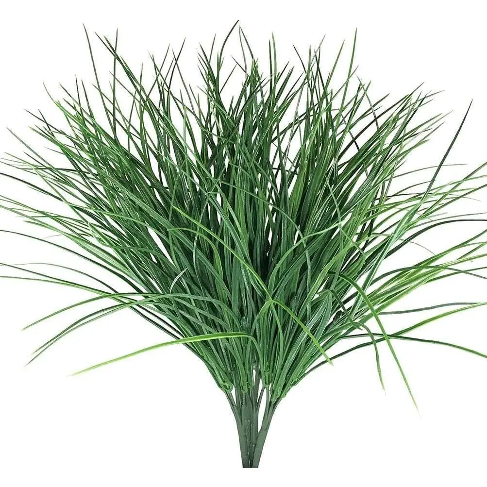 8 count Artificial  Grass   Faux Plastic Wheat Grass Outdoor UV Resistant Greenery Shrubs  for Outdoor Planters Wedding Indoor Outside Hanging Home Garden Decor (8, Green)