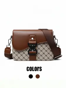 Canvas Shoulder Bag, Letter Print Handbag, Large Capacity Shopping Bag, Multifunctional Fashion Casual Clutch, PU Material, All Seasons