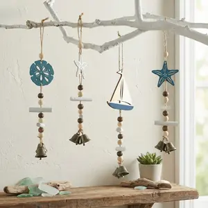 Mediterranean wood starfish wind chimes sailboat bells pendant home accessories kindergarten Christmas pendant