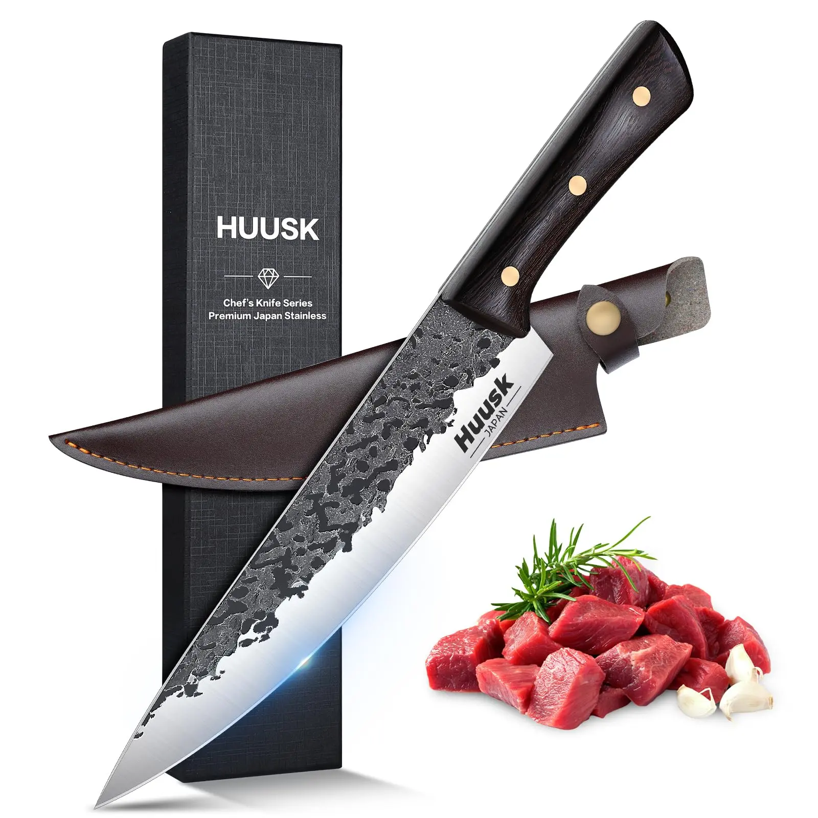Huusk 8-inch Chef Knife, Professional Hand Forged Kitchen Knife,  Christmas BlackFriday Gift– Perfect Father's Day  Gift