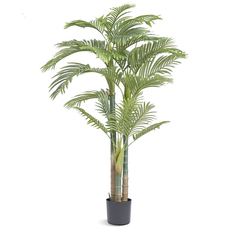 VEVOR 6.5 FT Gold Cane Palm Tree, PE Material Faux Plant with Anti-Tip Protection, Easy Wipe Low-Maintenance Foliage Artificial Plants, Elevated Home Faux Greenery for Entryway Decor, Stays Fresh Indoor Outdoor Use