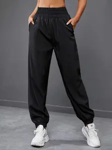 Women's Solid Pocket Sports Joggers, Banded Bottom Sweatpants, Casual Quick Drying Breathable Trousers for Yoga Gym Workout Running, Ladies Sportswear for All Seasons