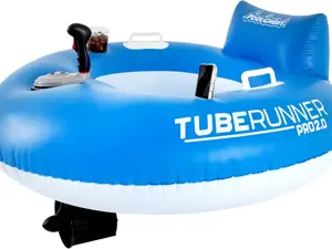 PoolCandy Tube Runner Pro 2.0 | Motorized Pool Float for Adults - Motorized Pool Tube with 66W Powerful Motor, Joystick Control, Phone Holder & Cup Holder (Blue)