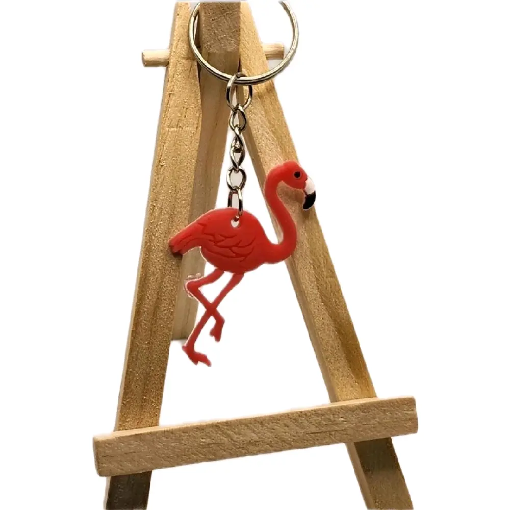 Novelty Flamingo Design Soft Resin Keychain, Casual Everyday Fashion Accessory with Durable & Flexible Material, Small Compact Size, Metal Coating, Ideal for Keys Backpack or Purse (Note: Choking Hazard Is a Small Ball)