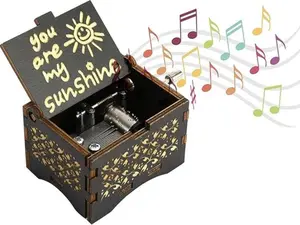 Dream Loom Wooden Music Box, Hand Cranked Laser Engraved Small Musical Boxes for Kids, Play You are My Sunshine Melody