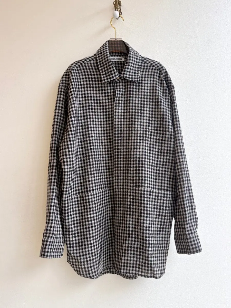 Utility Shirt Snap Up in Black & Tan Checkered Pattern w/ Patch Pockets
