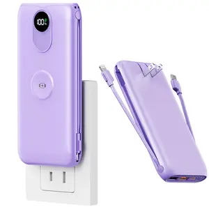 10,000mAh Wall Plug Power Bank with Built-in USB-C & Lightning Cables, 20W PD Fast Charging, 22.5W SuperCharge, Foldable AC Charger & 3.5W Apple Watch Wireless Charger – Travel Battery Pack for iPhone & Samsung