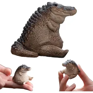 Alligator Baby Statue Ornament Tea Pet Alligator Statue Garden Animals Crocodile Figurine Mini Alligator Ornaments Resin Crocodile Decoration Garden(Black + Beige)