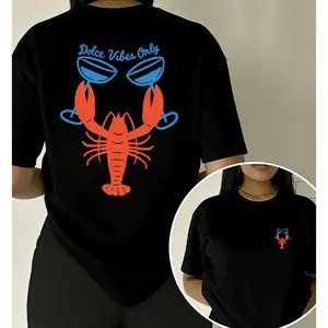 'Dolce Vibes Only' Crawfish Cheers Double-sided Print T-shirt Southern Humor Style Casual Top