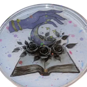 Book Lover Witch Crescent Moon Handmade Resin Art Piece with Enchanted Roses and Celestial Design