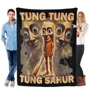 Super Soft Plush Flannel Polyester Throw Blanket - Funny Food Meme Print, Multi-Size, TUNG SAHUR Couch Decor, Gift for Comedy Enthusiasts, Throw Blankets