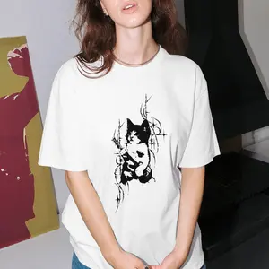 Men's Vintage Punk Guitarist Cat Meme Cotton Short-Sleeve T-Shirt - Oversize Fit, Round Neck, Light, Breathable Everyday Casual Unisex Vintage T-Shirts
