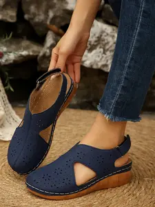 Women's Summer Beach Casual Sandals, One-Step Wedge Thick Sole Comfortable Lightweight Slip-On Shoes, Hollow Out Design, Fashion Versatile