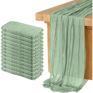 Attop 12 Pack Cheesecloth Table Runner, Runner Gauze Boho Wedding Decor Romantic Table Runner 35" x 118" Terracotta Sage Green