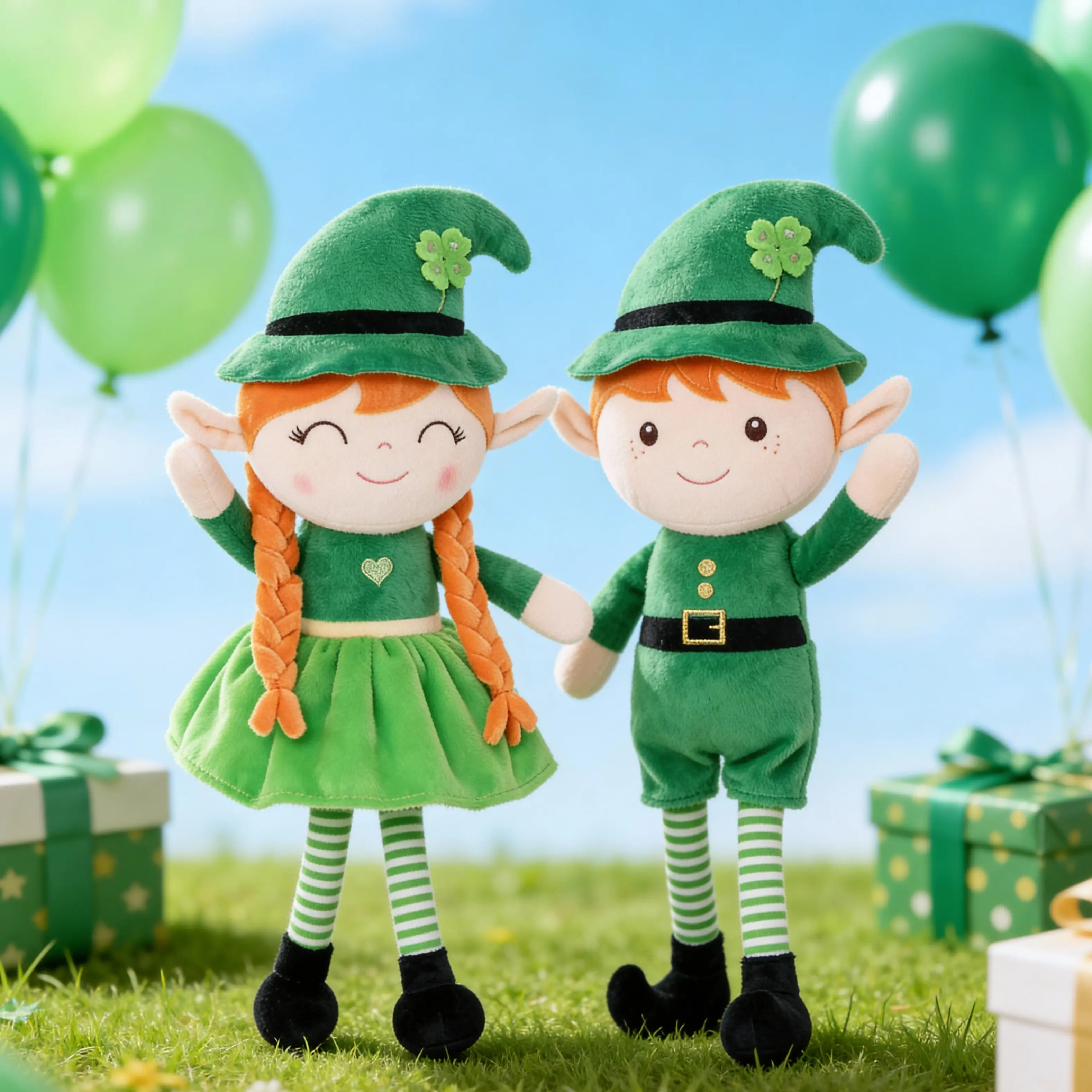 16-Inch St. Patrick’s Day Elf Plush Dolls, Soft Green Lucky Stuffed Toys for Kids, Cute Irish Boy & Girl Elves, Safe Material, Lightweight Nursery Decor Photo Prop, Birthday Holiday Gift with Safety Assurance