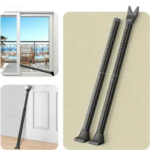 Heavy Duty Adjustable Door Security Bar & Sliding Patio Lock, Home Apartment Travel Safety Jammer, Reusable Portable Stoppers, Extra Security for Sliding Doors Windows, 2 Pack Black