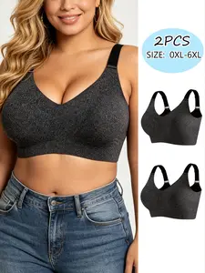 Women's Wireless Bras Set, Underwear, Breathable Comfort Casual Design, Medium Support & Plain Pattern, Ideal for Daily Wear, All-Seasons Use,2pcs