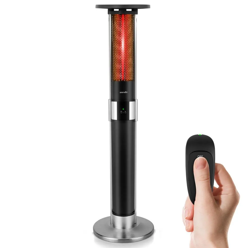 Outdoor Infrared Patio Heater - 1500W High-Efficiency Carbon Fibre Heating Elements, Aluminium Frame, 1 Remote Controller, Allen Wrench, Disco Lights, 15 Sq. Ft. Coverage, 2 M6 x 20-mm Screws, Dust and Waterproof Design, ETL-Standard Extra Roof Applicable