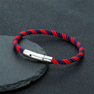 Minimalist Braided Rope Bracelet Stainless Steel Snap Fastener Lucky Surfing Thread Bracelet Gift for Men Women Couple