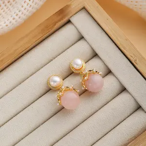 Natural Pink Aventurine Dangling Earrings 18k plated Jewelry MustHave Pink  Crystal Birthstone Gift for Her Valentine’s Day Accessories