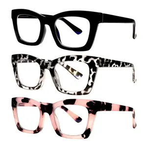 ZOELEAD Women's 3-Pack Fashionable Plastic Eyeglass Frames - Blue Light Blocking Large Frame Computer Readers, Spring Hinge, Anti-Glare Non-Prescription Accessories for Women