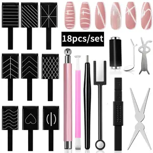 18pcs/set Cat Eye Magnet Set, Heart French Cateye Gel Polish Nail Tools Kit Dual-Head 3 IN One Magnets Pen Heart Round Square Flower Glassy Moon Multi Effect Nail Art Designs Home DIY Nails Salon Use