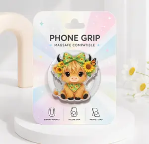 Sunflower Highland Cow MagSafe Phone Grip, Summer Coquette Farm Animals Phone Holder, Cute Animal Magnetic Pop Socket, Summer Vibe Animals Griptok