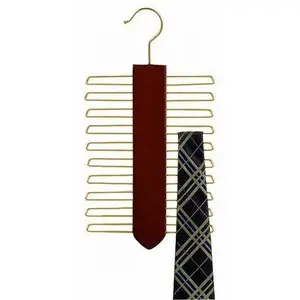 Wooden Vertical Tie Hanger - Walnut & Brass