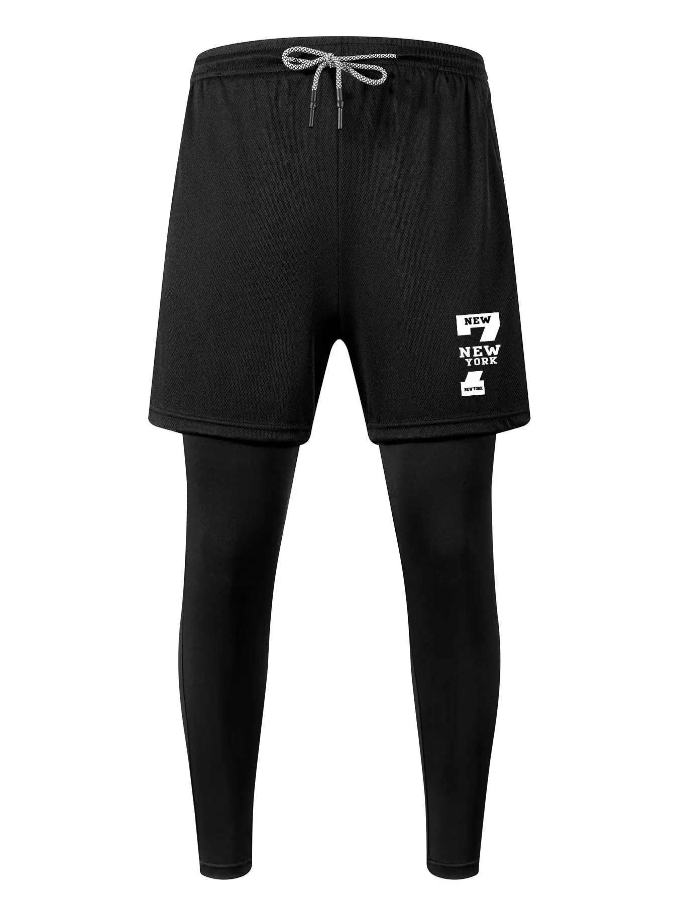 Men's 2-in-1 Running Pants Number Graphics Print Double Layer Compression Leggings Quick Dry Workout Gym Athletic Pants for Men Fitness Training Jogging