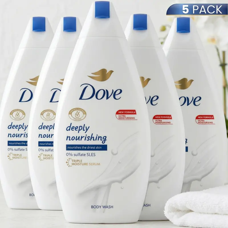 Dove Deeply Nourishing Deep Body Wash & Cleansers (5 Pack, 15.2oz/450ml) - Extra Mild, Foaming Lather Moisturizing Body Care Cleanser for Hydrating Shower Use, Moisturizer