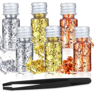 6Pcs Decorative Gold Leaf Multifunction Gold Flakes Edible Golden Foil Toppers for Cake Baking Cooking Dessert Decoration Crafts Makeup Three Colors