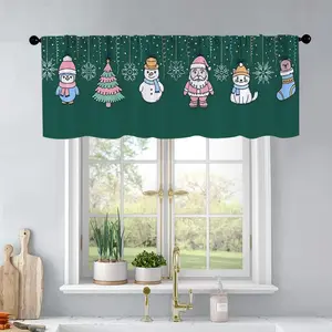 1pc Christmas and New Year printed kitchen curtains Christmas garland with doodle style toys curtains valance window treatment living room bedroom home decor 54 x 18 inch