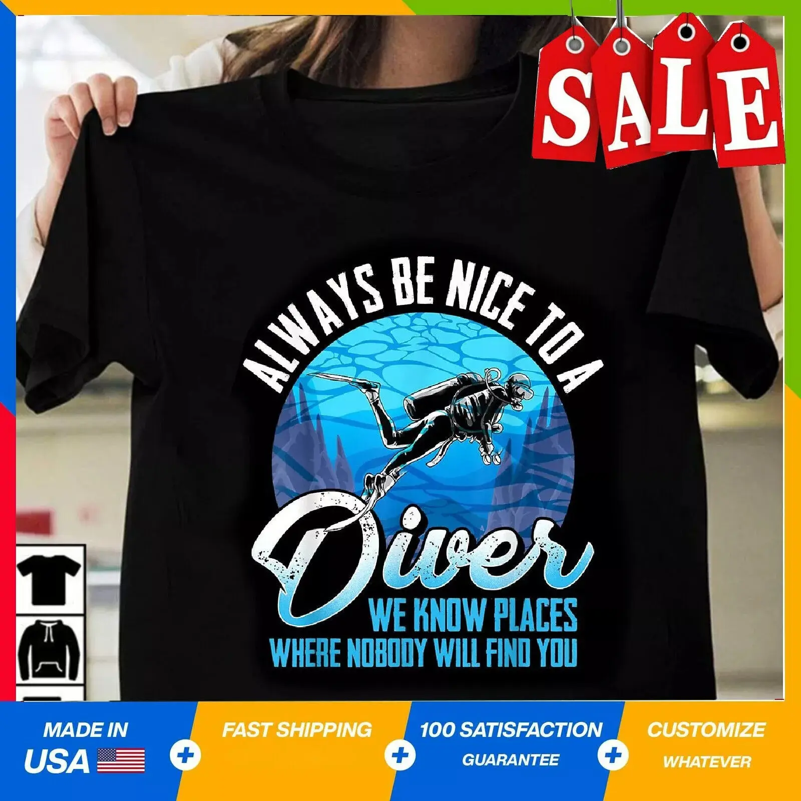 Always Be Nice To A Diver Dive Gift Joke Funny Scuba Diving T Shirt