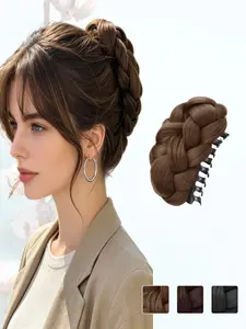 KAIRIYA 5 inch Braided Bun & Claw Clip Synthetic Hairpiece: Pre-Glued Updo for Instant Volume | No-Skill Fake Hair Accessory for Women | All-Season Hair Extension for Vacations, Weddings & Daily Use