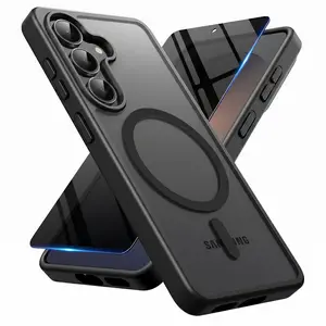 for Samsung Galaxy S25 FE Case with Privacy Tempered Glass Screen Protector，S25 FE Phone Case Compatible with MagSafe，Magnetic Translucent Matte Military Grade Drop Proof Protection Cell Phone Cover(Black)