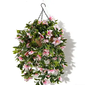 15" Faux Crepe Myrtle Hanging Flower Baskets – Realistic Artificial Hanging Flowers for Porch, Patio & Balcony Decor (Set of 2)