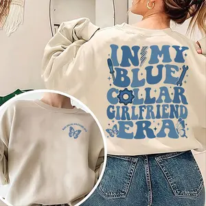 In My Blue Collar Girlfriend Era Sweatshirt 2-Sided Graphic Pullover, Mechanic Wife Shirt, Gift For Girlfriend Wife Casual Streetwear